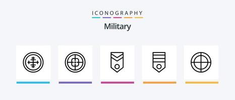 Military Line 5 Icon Pack inklusive Armee. Militär. Abzeichen. Fadenkreuz. Schild. kreatives Symboldesign vektor