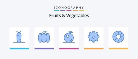 Obst und Gemüse blau 5 Icon Pack inklusive. tropisch. Orange. Kiwi. Früchte. kreatives Symboldesign vektor