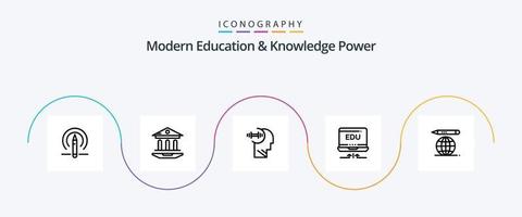 modern utbildning och kunskap kraft linje 5 ikon packa Inklusive utbildning klot. utbildning. Träning. pil. bärbar dator vektor