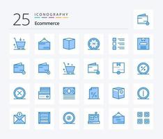 e-handel 25 blå Färg ikon packa Inklusive checklista. e. låda. dag. och vektor