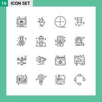 16 thematische Vektorumrisse und bearbeitbare Symbole von benutzerdefinierten Avatar-Ohrringgeräten Vollpfeil-bearbeitbare Vektordesign-Elemente vektor