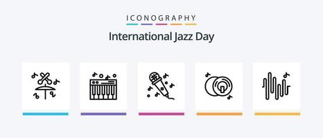 internationell jazz dag linje 5 ikon packa Inklusive fiol. Utrustning. hörlurar. gitarr. mikrofon. kreativ ikoner design vektor