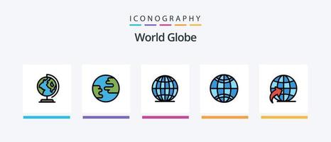 Globe Line gefüllt 5 Icon Pack inklusive . reisen. Ökologie. Globus. Welt. kreatives Symboldesign vektor