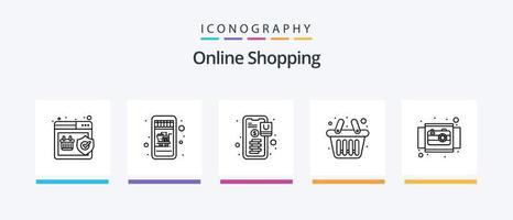 Online-Shopping-Line-5-Icon-Pack inklusive Bestellung. Verkauf. Laden. Einkaufen. Tasche. kreatives Symboldesign vektor