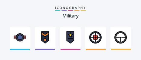 Militärlinie gefüllt 5 Icon Pack einschließlich Rang. Medaille. Heer. Insignien. Ziel. kreatives Symboldesign vektor