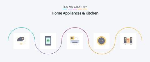 Haushaltsgeräte und Küchenwohnung 5 Icon Pack inklusive laut. Maschine. Luft. Kompass. Zeit vektor