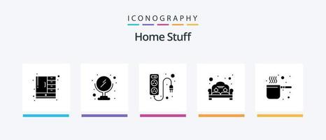 Hem grejer glyf 5 ikon packa Inklusive kök. styrelse. soffa. soffa. kreativ ikoner design vektor