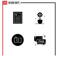 Stock Vector Icon Pack mit 4 Zeilen Zeichen und Symbolen für Ebook Media Player Flower Spring Faq editierbare Vektordesign-Elemente