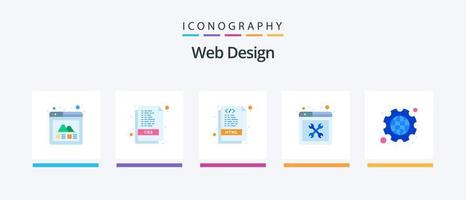 Webdesign Flat 5 Icon Pack inklusive Ausrüstung. Netz. html. Einstellung. Werkzeug. kreatives Symboldesign vektor