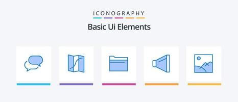 Basic UI Elements Blue 5 Icon Pack inklusive Bild. Bild. Mappe. Volumen. Klang. kreatives Symboldesign vektor