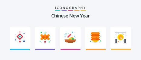 chinesisches neujahr flach 5 icon pack inklusive chinesisch. asiatisch. chinesisches Essen. Neujahr. Chinesisch. kreatives Symboldesign vektor