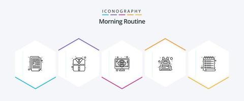 morgon- rutin- 25 linje ikon packa Inklusive kolla upp lista. schema. retro. lista. väska vektor