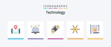 teknologi platt 5 ikon packa Inklusive teknologi. låda. radio. fil. nätverk. kreativ ikoner design vektor
