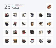 Fast Food 25 Zeilen gefülltes Icon Pack inklusive Tee. Lebensmittel. Fast Food. Cupcake. Fast Food vektor