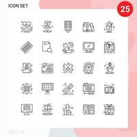 Aktienvektor-Symbolpaket mit 25 Zeilenzeichen und Symbolen für Süßspeisen-Rank-Day-Box editierbare Vektordesign-Elemente vektor