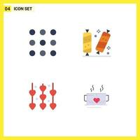 Flaches Icon-Paket mit 4 universellen Symbolen für Anruf Liebe Kandiszucker Hochzeit editierbare Vektordesign-Elemente vektor