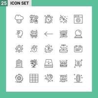 Satz von 25 Vektorlinien im Raster für Cloud-Tools Uhr Stomatologie Dental editierbare Vektordesign-Elemente vektor
