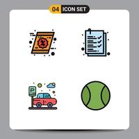 4 universelle, gefüllte, flache Farbzeichen, Symbole der Coupon-Transport-Einkaufsliste, Sport, editierbare Vektordesign-Elemente vektor