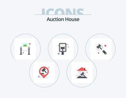 Auktions-Flat-Icon-Pack 5-Icon-Design. Gesetz. Schild. Grundeigentum. Gericht. Platz vektor