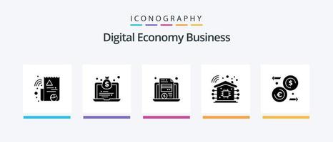 Digital Economy Business Glyph 5 Icon Pack inklusive Transfer. Euro. Wirtschaft. Dollar. intelligentes Zuhause. kreatives Symboldesign vektor
