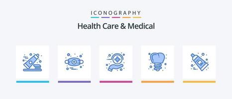 hälsa vård och medicinsk blå 5 ikon packa Inklusive tand. dental. vård. tand. implantering. kreativ ikoner design vektor