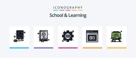 skola och inlärning linje fylld 5 ikon packa Inklusive . CD. utbildning. studie. böcker. kreativ ikoner design vektor