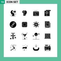 Stock Vector Icon Pack mit 16 Linienzeichen und Symbolen für Reisedokument Mind Moon Event editierbare Vektordesign-Elemente