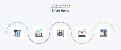 smart Hem platt 5 ikon packa Inklusive smart. Hem. musik systemet. instrumentbräda. nätverk skydd vektor