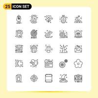 Gruppe von 25 Zeilen Zeichen und Symbolen für Geldfinanz-App-Küchenzylinder editierbare Vektordesign-Elemente vektor