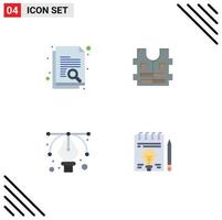 Stock Vector Icon Pack mit 4 Zeilenzeichen und Symbolen für die Suche nach Sicherheitsdokumenten für Dokumentwerkzeuge, bearbeitbare Vektordesignelemente