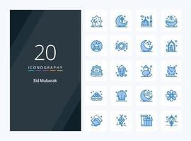 20 eid mubarak blå Färg ikon för presentation vektor