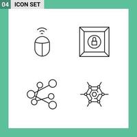 Packung mit 4 modernen Filledline-Flachfarbenzeichen und -symbolen für Web-Printmedien wie Maus, dezentrale Box-Exporttechnologie, editierbare Vektordesign-Elemente vektor