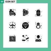 Stock Vector Icon Pack mit 9 Zeilen Zeichen und Symbolen für wifi iot Play Internet Food editierbare Vektordesign-Elemente