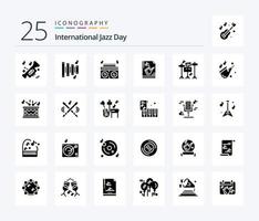 International Jazz Day 25 Solid Glyph Icon Pack inklusive Play . Instrument . Musik. Datei . Radio vektor
