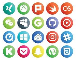20 social media ikon packa Inklusive chatt Instagram groupon inkorg snabb tid vektor