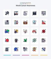 kreative Welt Krebsbewusstsein 25 Zeilen gefülltes Icon Pack wie Bewusstsein. Werbung. Prüfbericht. Maschine. Gewicht vektor