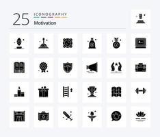 Motivation 25 solides Glyphen-Icon-Pack inklusive Bildschirm. Gewinner. Unterstützung. olympisch. Tasche vektor