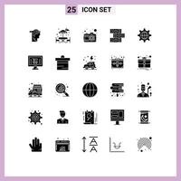 solides Glyphenpaket mit 25 universellen Symbolen der bearbeitbaren Vektordesign-Elemente der Online-Globus-Fotoweltbibliothek vektor