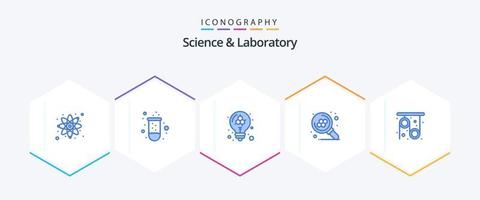 Wissenschaft 25 blaues Symbolpaket einschließlich Forschung. Physik. Bildung. Suche. Molekül vektor