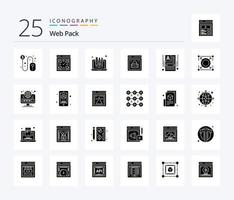 Web Pack 25 solides Glyphen-Icon-Pack inklusive Web-Sperre. Seitensperre. Netz. Informationssicherheit. Laptop vektor