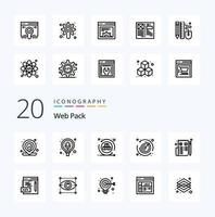 20 Web Pack Line Icon Pack wie Codierungsseite Interaktiver d-Timer bearbeiten vektor