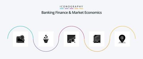 Banking, Finanzen und Marktwirtschaft Glyph 5 Icon Pack inklusive Analytik. Analyse. Unternehmen. erhöhen. wachsend vektor