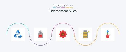 Umwelt und Eco Flat 5 Icon Pack inklusive Umwelt. Ökologie. Schild. Batterie. Ausrüstung vektor