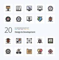 20 Design-Entwicklungslinie gefülltes Farb-Icon-Pack wie Programmierentwicklungs-Codierungsdesign-Form vektor