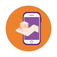 Box im Blockstil des Smartphone-Lieferservices vektor