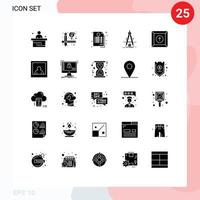 mobil gränssnitt fast glyf uppsättning av 25 piktogram av låda förfining avtal produkt design redigerbar vektor design element