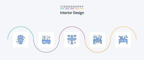 interiör design blå 5 ikon packa Inklusive bok. tabell. skrivbord. kontor. dator vektor