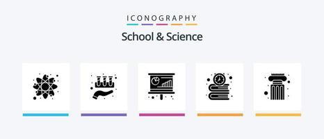 skola och vetenskap glyf 5 ikon packa Inklusive pelare. tid. konferens. skola. böcker. kreativ ikoner design vektor