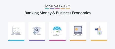 bank pengar och företag ekonomi platt 5 ikon packa Inklusive säker. Bank. säkra. skydd. försäkring. kreativ ikoner design vektor