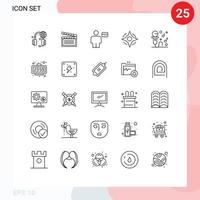 Linienpaket mit 25 universellen Symbolen für Mikrofonweg-Avatar-Navigationsbelastung editierbare Vektordesign-Elemente vektor
